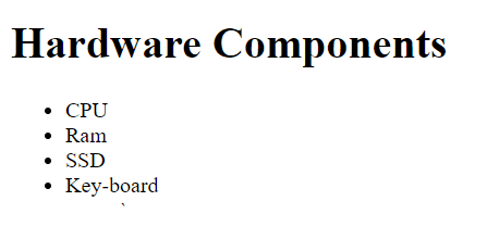 Output example of ul tag